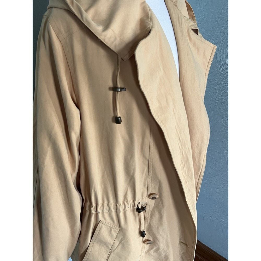 Vtg 80's Gallery‎ Butter Yellow M Coat Cinch Waist Shoulder Pads Hooded Tassles - Picture 4 of 9